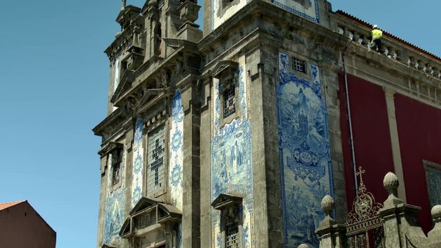 The famous blue cathedral with wall tiles on it, in Porto, Potugal.