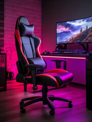 Modern gaming chair with wheels for comfortable streaming. 