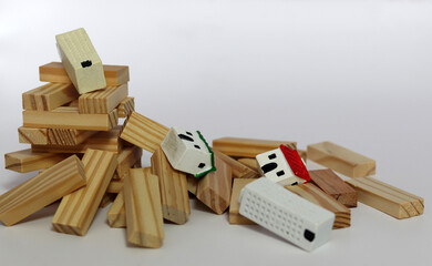 Crisis in the real estate market. Houses lie between collapsed blocks.
