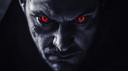 Intense Man with Glowing Red Eyes