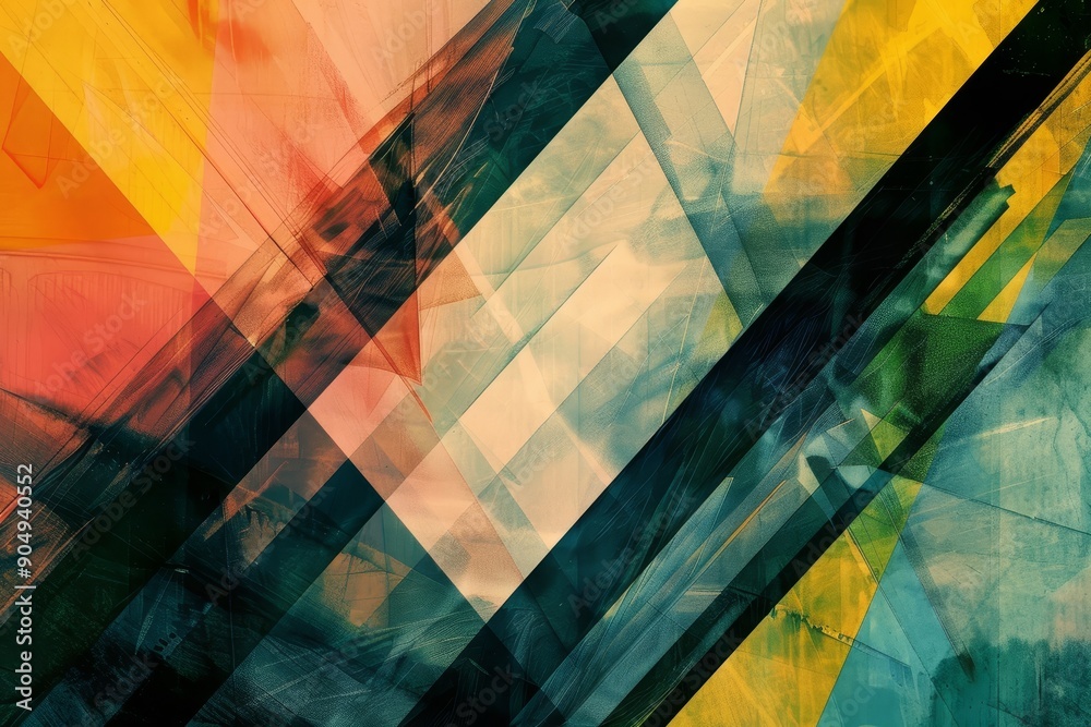 Poster an abstract painting featuring vibrant and colorful intersecting lines creating a dynamic compositio