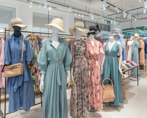 Chic women s fashion display  high end clothing   accessories in pink and blue tones