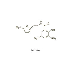 Nifursol flat skeletal molecular structure Antiprotozoal drug used in histomoniasis treatment. Vector illustration scientific diagram.