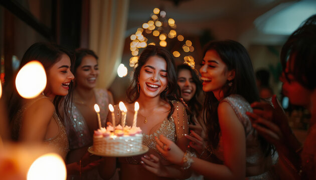 young indian girls celebrating birthday party