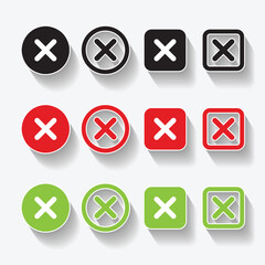 Isolated shadow cross list logo icon design with green, red and black color