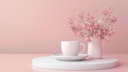 3D women's day mockup with empty space, minimalism, pastel colors, flat style