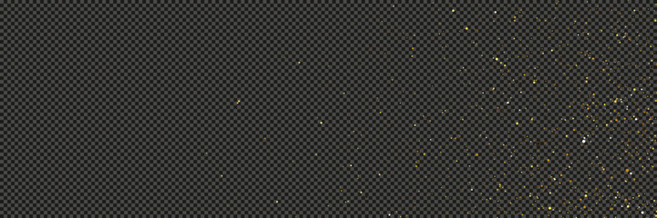 Gold glittering dust with stars on transparent backdrop