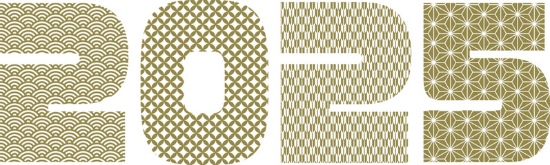 和柄の2025の金色数字、西暦の新年・正月用のベクターイラスト