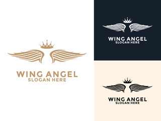 Wings with Crown logo design template, Gold vintage wings logo icon vector