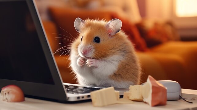 Cute Hamster Using a Laptop - Powered by Adobe