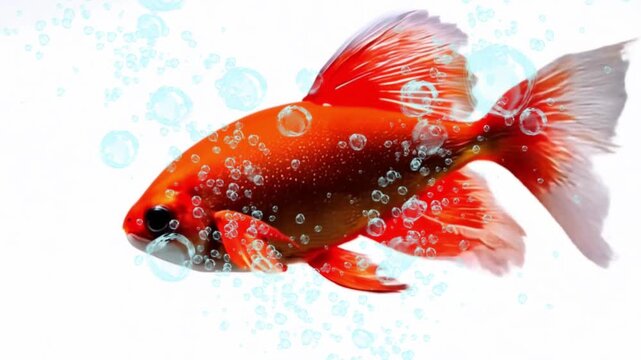 gold fish swimming in an aquarium with water bubbles around it
