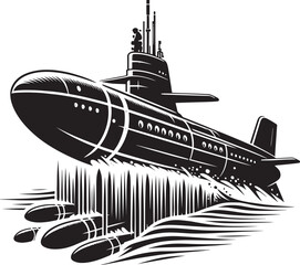 Nuclear submarine silhouette flat vector illustration isolated on a white background