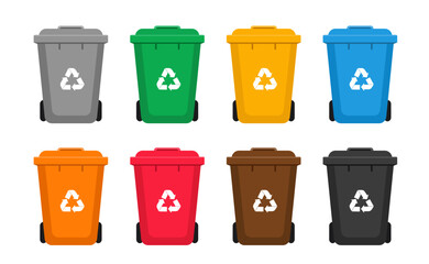 Plastic trash cans illustration. Isolated on a white background. Vector illustration in flat style.	