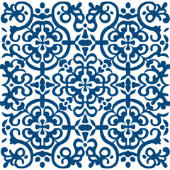 Intricate blue floral tile pattern