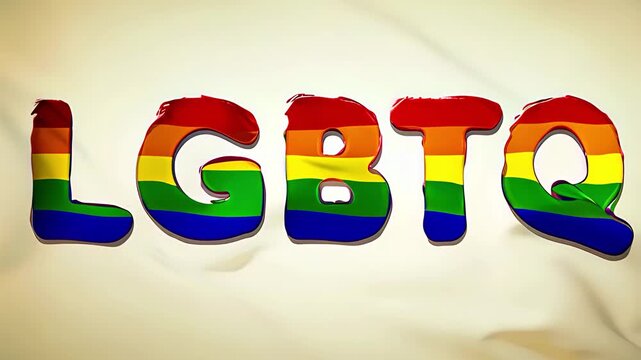 LGBTQ rainbow text on beige background, Pride month concept animation for activism and acceptance
