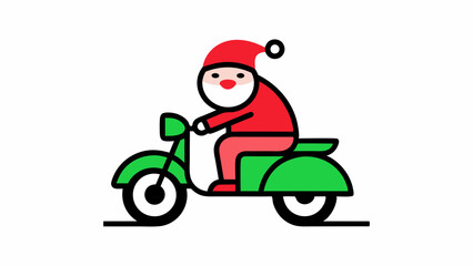 Vintage Santa Claus on Motor Bike - Cute Christmas Vector Line Art in White Background