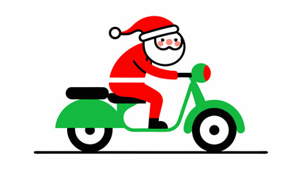 Vintage Santa Claus on Motor Bike - Cute Christmas Vector Line Art in White Background