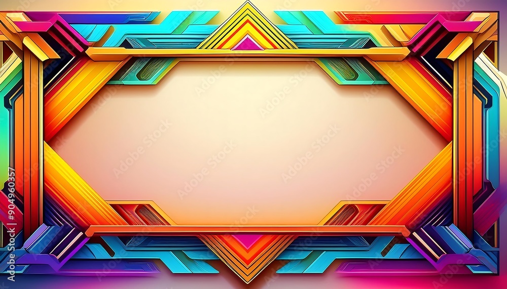 Poster frame with abstract geometric patterns, incorporating bright, contrasting colors