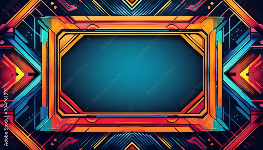 Poster frame with abstract geometric patterns, incorporating bright, contrasting colors