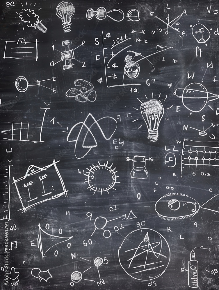 Aufkleber a vibrant chalkboard is filled with abstract shapes and colorful spirals, showcasing creativity and 