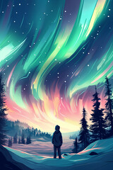 Fototapeta premium comic style northern lights background