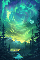 Fototapeta premium comic style northern lights background