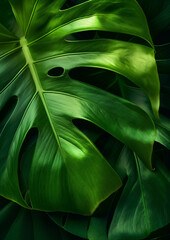 green monstera leaf as a wallpaper for plants as a background
