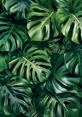 green monstera leaf as a wallpaper for plants as a background