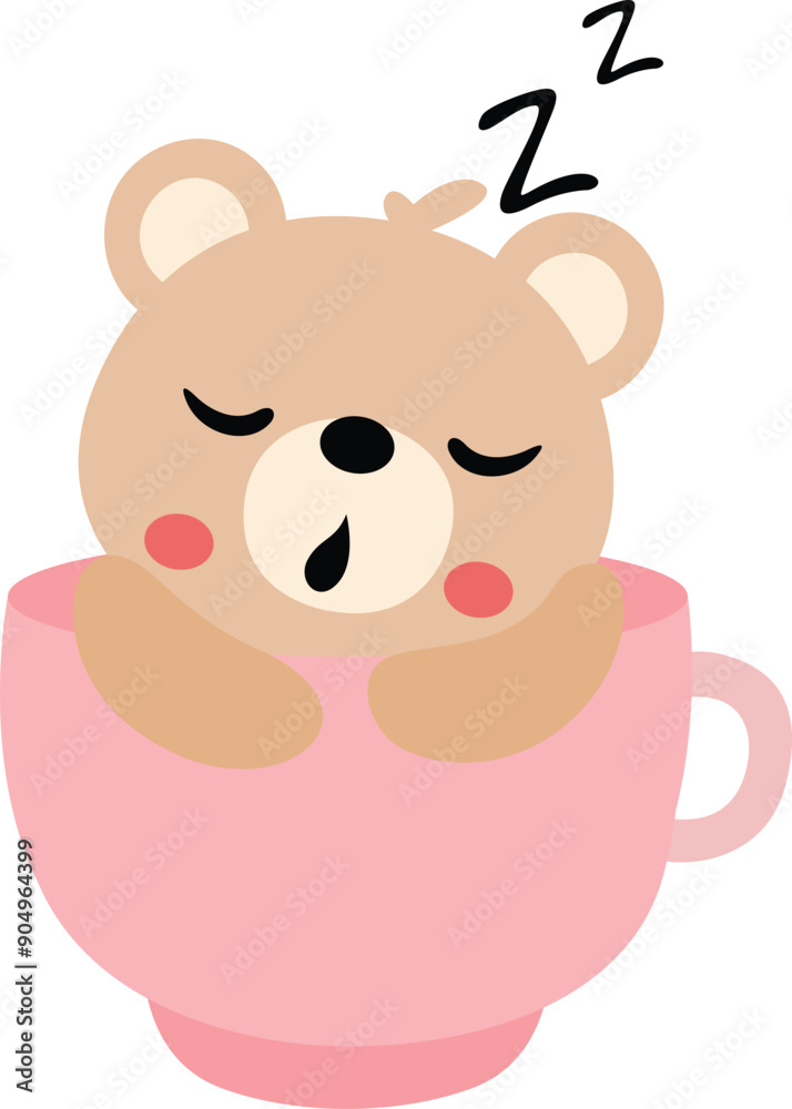 Poster Cute teddy bear sleeping inside a pink cup