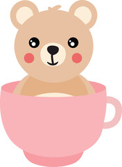 Adorable teddy bear inside a pink cup