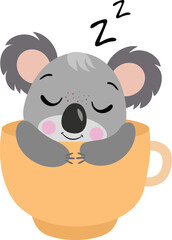 Cute koala sleeping inside a orange cup