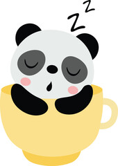 Cute panda sleeping inside a yellow cup