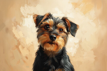 Yorkshire terrier dog is painted in a black and brown color