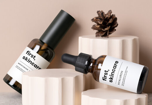 Branding Product Packaging Skincare Bottle Labels Mockup