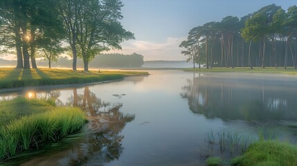 Fototapeta premium landscape with lake and mountains