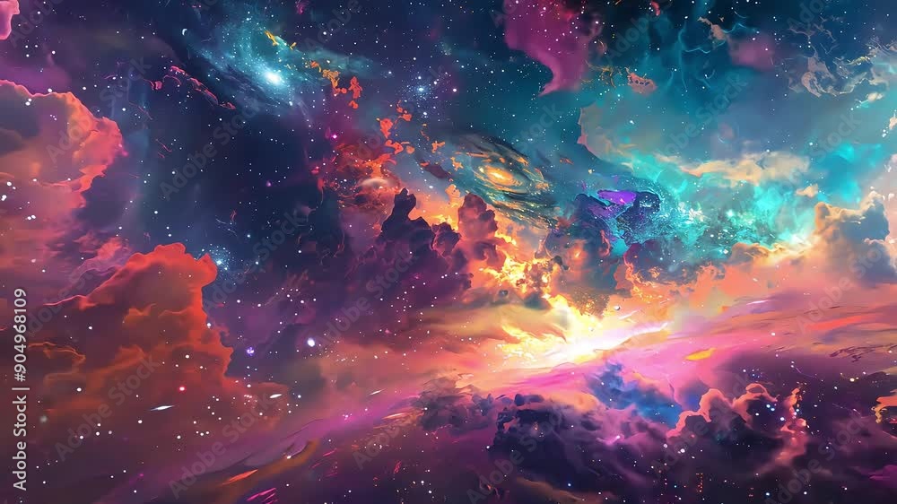 Sticker colorful nebula and stars in deep space with ai generated.