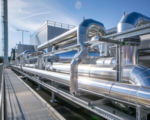 Obraz premium Cutting edge commercial energy storage facility modern design and technology in industrial setting