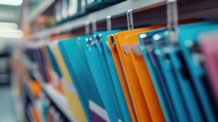 piles of colorful documents on racks