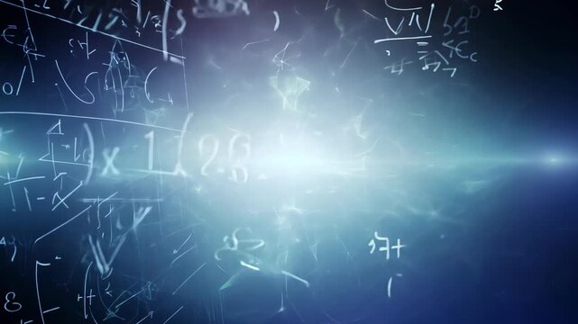 mathematical formulas and geometric figures on the background. Concept: science, education and algebra