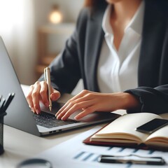 Businesswoman working on laptop computer in office