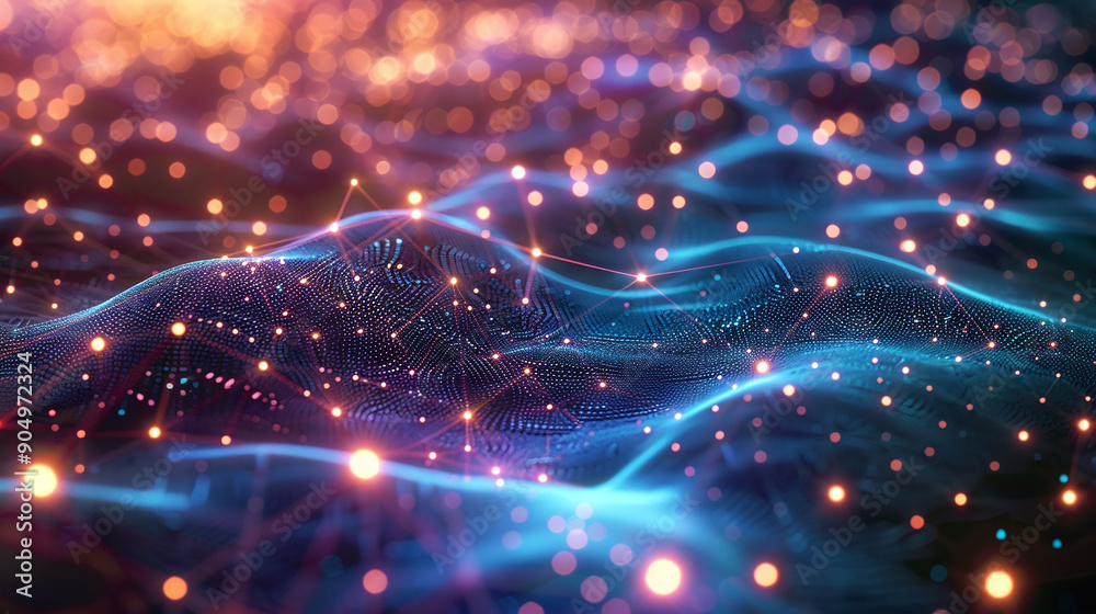 Fototapete waves music illustration 3d research science communication gital technology ai concept stream connec