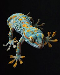 a gecko on a black background, studio shot