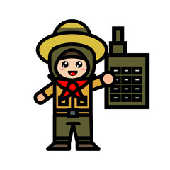  girl scout holding a walkie talkie