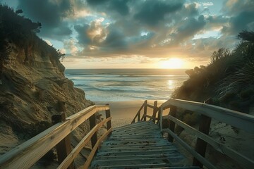 Scenic sunset at gibson steps, victoria, australia  sea view with soft sunlight against cloudy sky