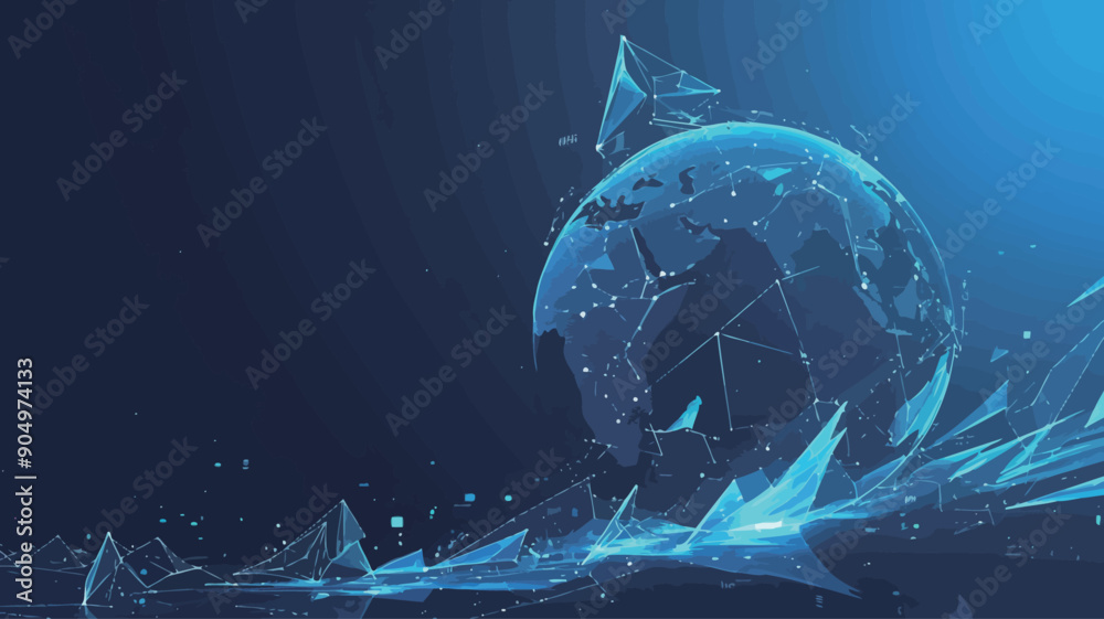 Wall mural Abstract global network connection on blue background. Global communication concept. Vector illustration