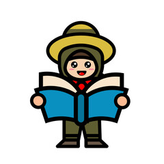 Girl Scout is reading a book