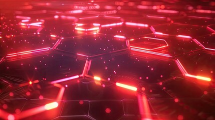 Abstract Red Hexagon Pattern with Neon Lights
