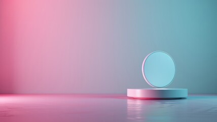 A minimalist neon podium with a subtle gradient of blue and purple light, exuding technological sophistication and digital elegance.