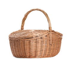 One picnic wicker basket isolated on white