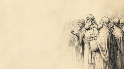 Fototapeta premium Moses Selecting Capable Men to Act as Judges, Following Jethro's Wise Counsel - Biblical Illustration, Bible Wall Art, Beige Background - Exodus Jethro's Visit